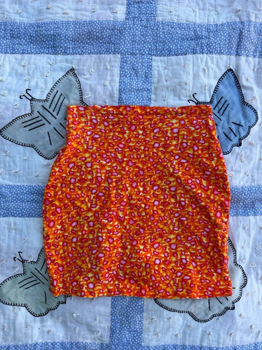 Vintage Contempo Casuals Orange and Pink Animal Print Bodycon Mini Skirt